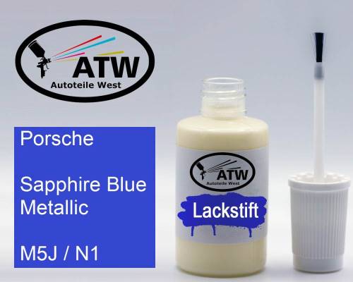 Porsche, Sapphire Blue Metallic, M5J / N1: 20ml Lackstift, von ATW Autoteile West.